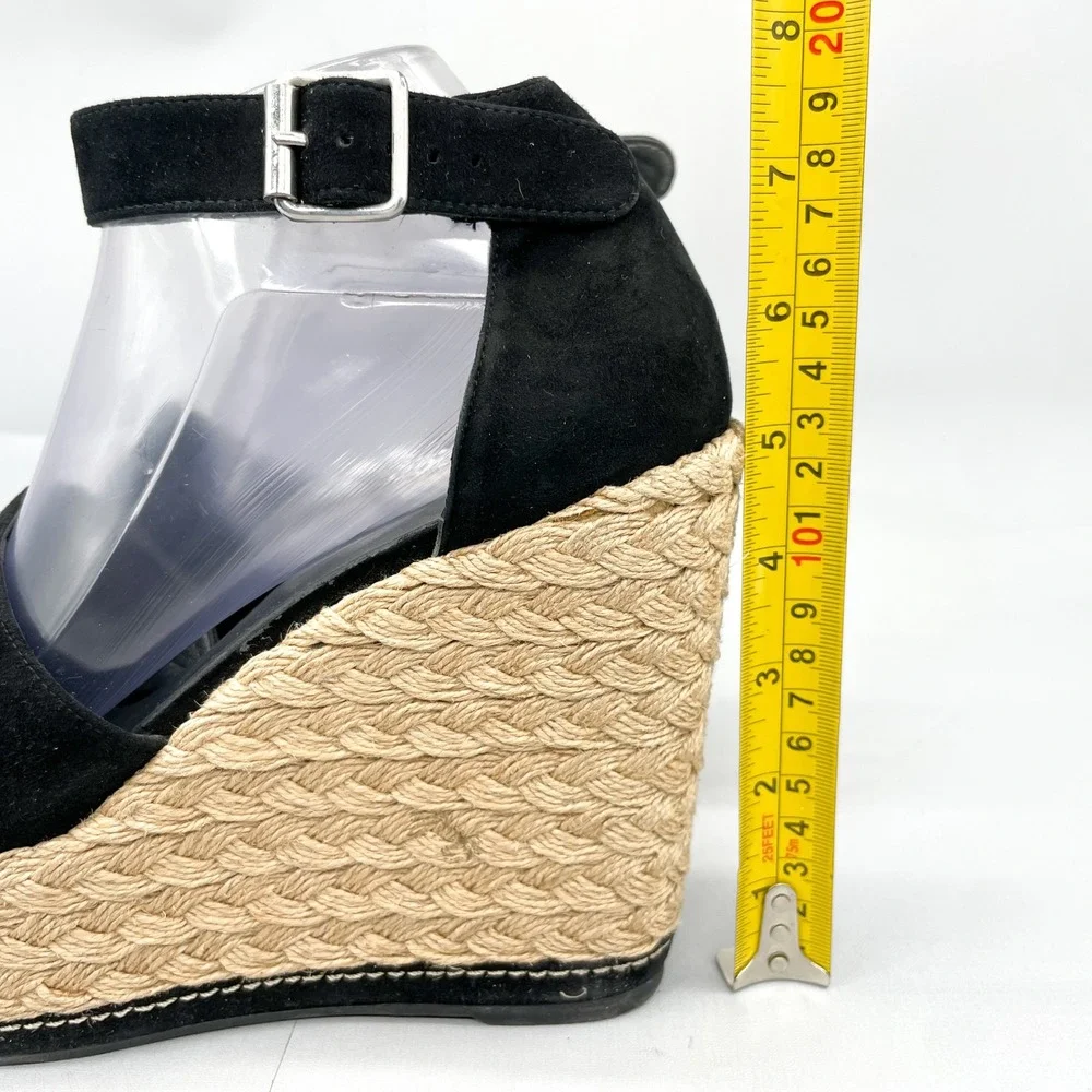 Stuart Weitztman Womens 9.5 M Black Suede Espadrille Wedge Sandals Platform Boho - Picture 5 of 12